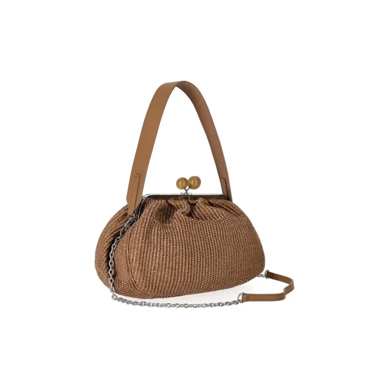 WEEKEND MaxMara Cotton One Shoulder Handbag Medium Size Women's Tan-1