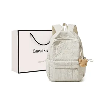 CinvaiKrose Fabric With Synthetic Leather Backpack Large Size Women's Cream White/Milk Tea Beige