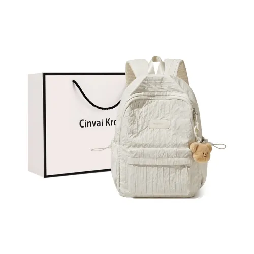 CinvaiKrose Fabric With Synthetic Leather Backpack Large Size Women's Cream White/Milk Tea Beige