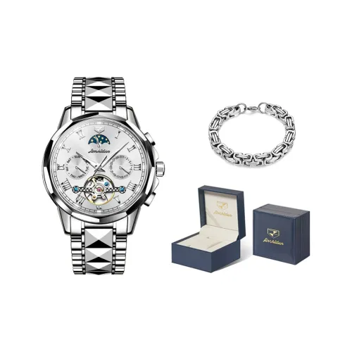 Jin Shi Dun Mechanical Movement Stainless Steel Watchband Watch Men's Watches White Dial