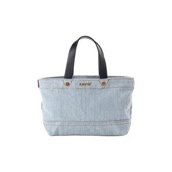Levi’s Cotton With Cow Leather Tote Bag Shopping Bag Shoulder Bag Crossbody Bag Handbag Mini Women's Blue & White