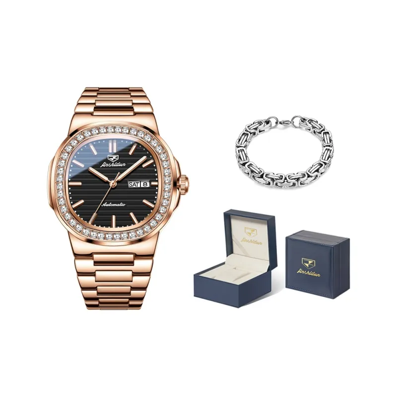 Jin Shi Dun Mechanical Movement Stainless Steel Watchband Watch Men's Watches White Dial-11