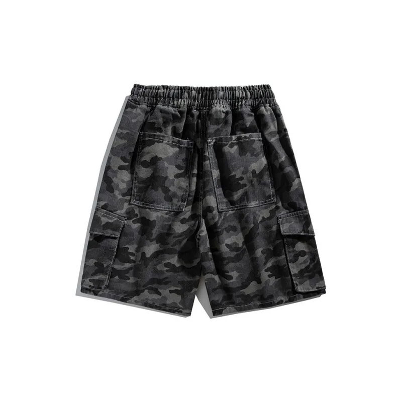 RENBEN Denim Shorts Unisex Camouflage Gray-2