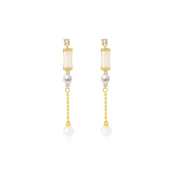 Lao Feng Xiang Hetian Jade Earrings Pale Greenish White Jade Women's