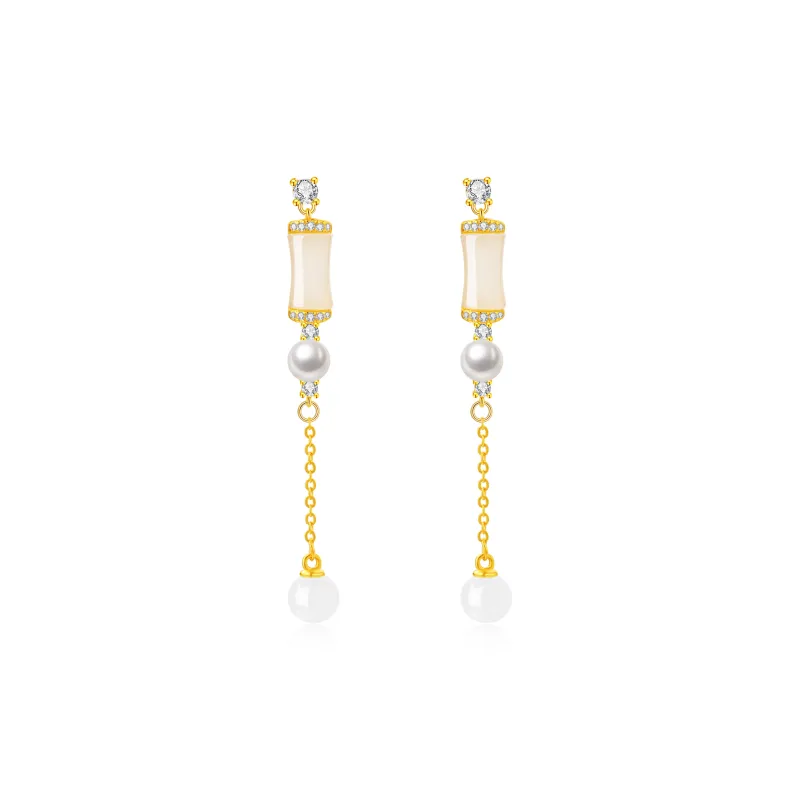Lao Feng Xiang Hetian Jade Earrings Pale Greenish White Jade Women's-0