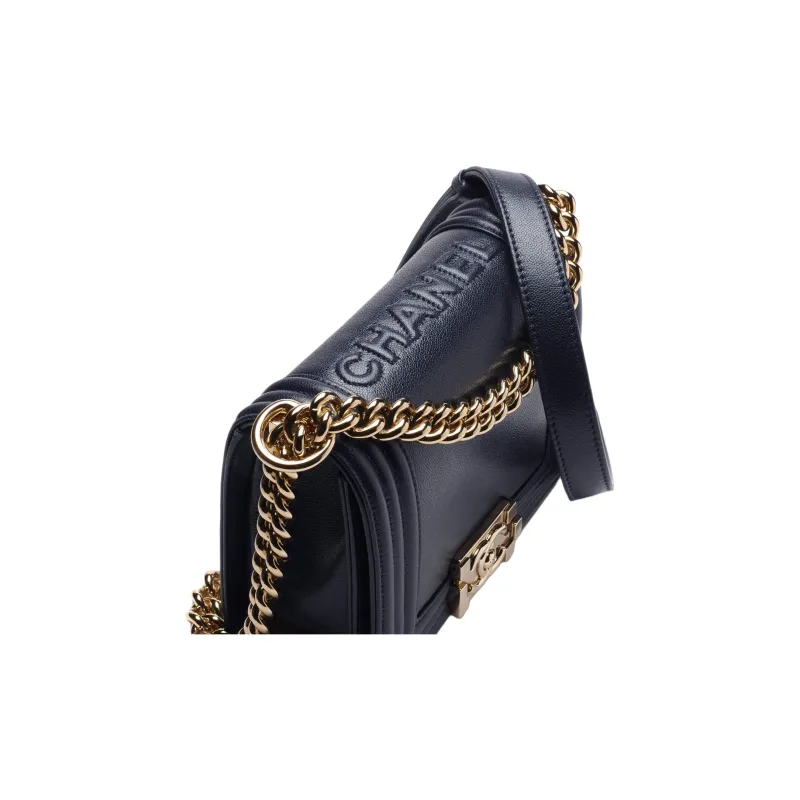 CHANEL Leboy22K Fall Winter Grain Embossed Calfskin Crossbody Bag, Shoulder Bag Mini Women's Dark Blue-4