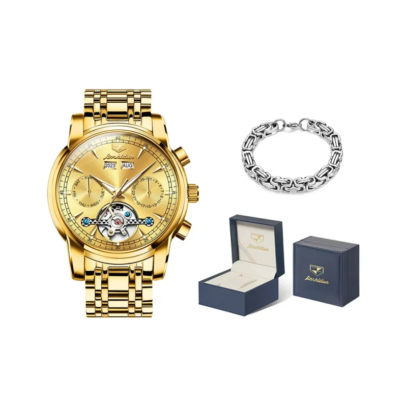 Jin Shi Dun Mechanical Movement Stainless Steel Watchband Watch Men's Watches White Dial-17