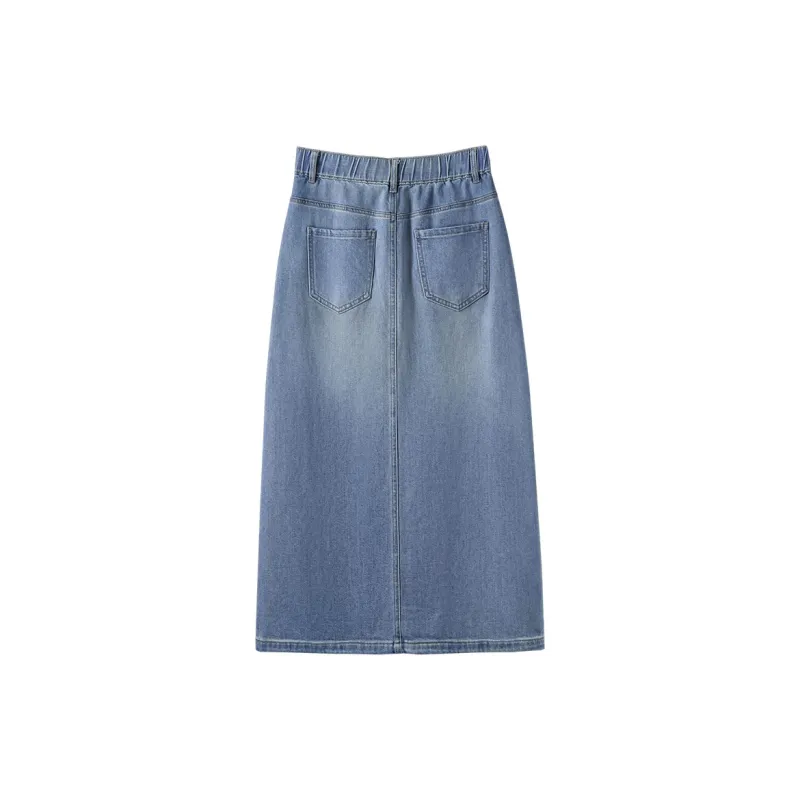 Cypress House Denim Long Skirt Women's Light Gray Blue-1
