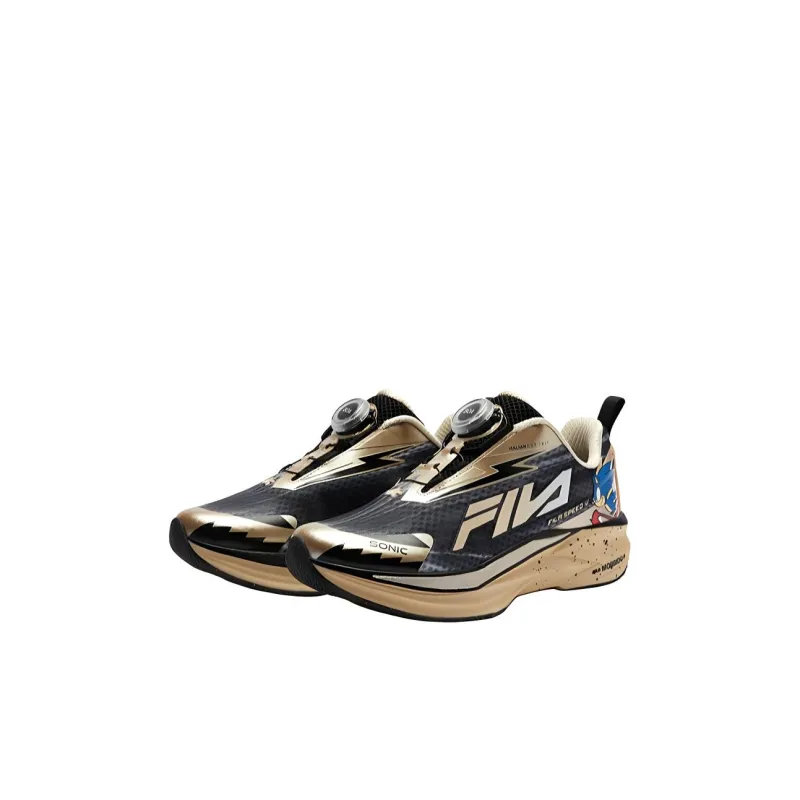 FILA KIDS SPEED 4 Slip Resistant Anti Kick Low Top Running Shoes Black Gold Kids'-2