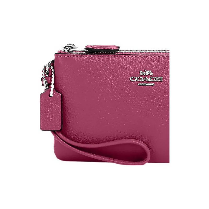 COACH Wristlet Pebbled Leather Wallet Card Holder Clutch Small Size Women's Light Raspberry-3