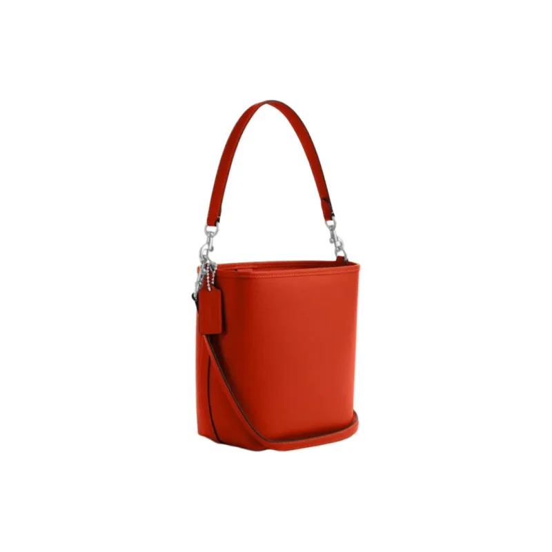 COACH City Double-Sided Leather Bucket Bag Portable Crossbody Bag Shoulder Bag Small Size Women's Dark Orange Color-1