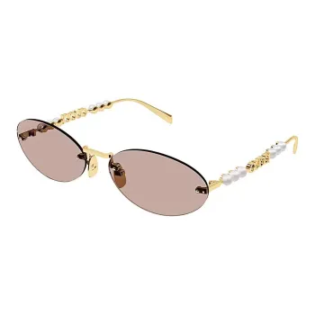 GUCCI Metal Oval Sunglasses Women's Gold