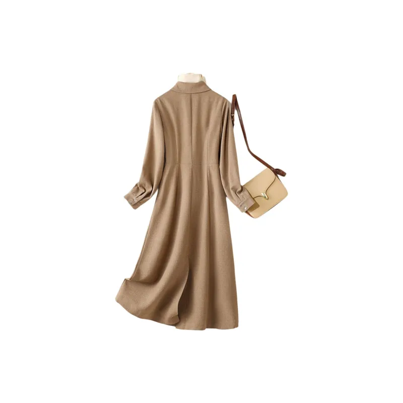 IHIMI Long Sleeved Dresses Women's Coffee Brown-1