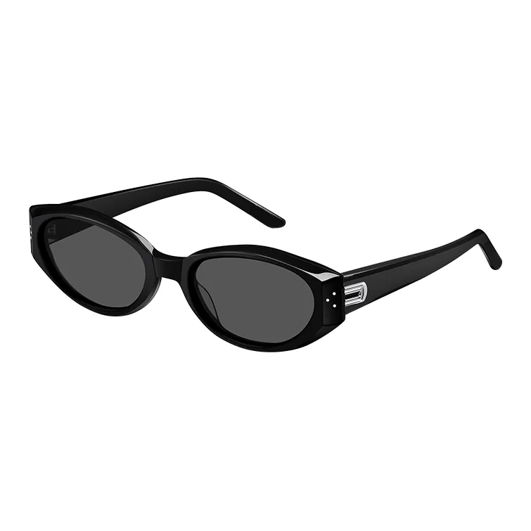 LOHO Plate Frame Cat Eye Sunglasses Unisex Black Ice Crystal Color-2