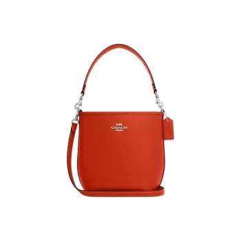 COACH City Double-Sided Leather Bucket Bag Portable Crossbody Bag Shoulder Bag Small Size Women's Dark Orange Color