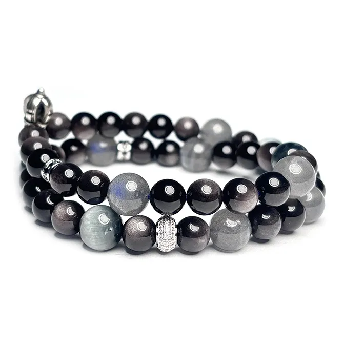 MOUNTAINS AND MANS Obsidian Luxury Layering Good Luck Beaded Bracelet Men's-2