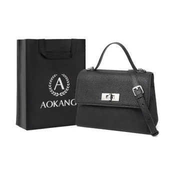 AOKANG Cow Leather Shoulder Bag, Small Square Bag, Handbag Regular Women's Classic Black