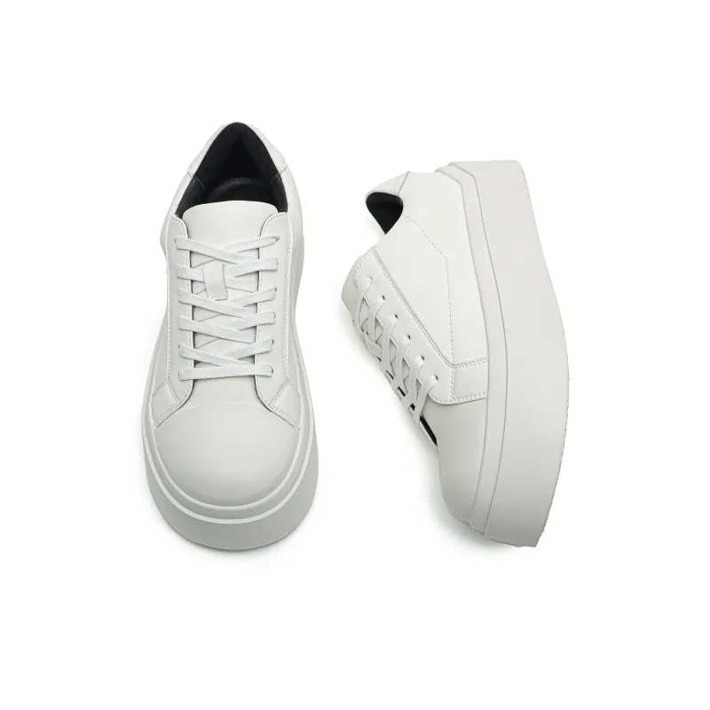 ESTEE GEEA Coverage Anti-Slip And Wear-Resistant Lightweight Height Increasing Low-Top Skateboard Shoes Unisex White-2