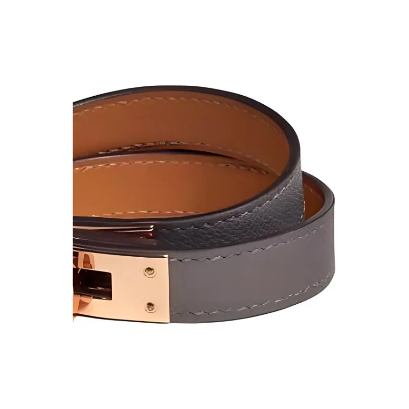 HERMES Calfskin Rose Gold-Plated Bracelets Women's Gray-1