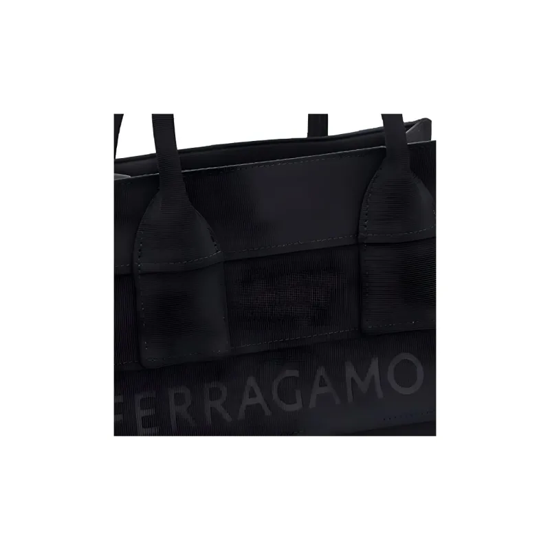 FERRAGAMO Satin Tote Bag, Shopping Bag, Handbag Trumpets Women's Black-3