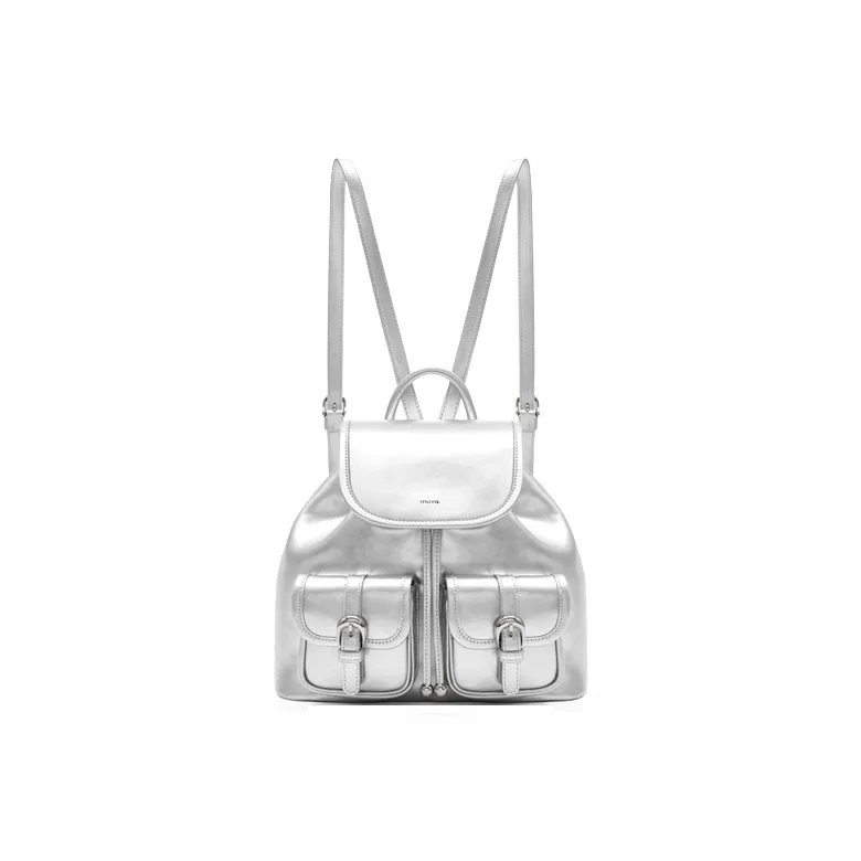 MUVA Cow Leather Backpack Medium Size Women's Twilight Black/Lunar Rock Silver-4