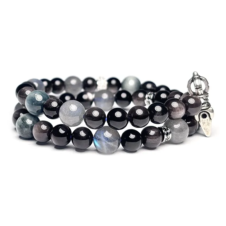 MOUNTAINS AND MANS Obsidian Luxury Layering Good Luck Beaded Bracelet Men's-1