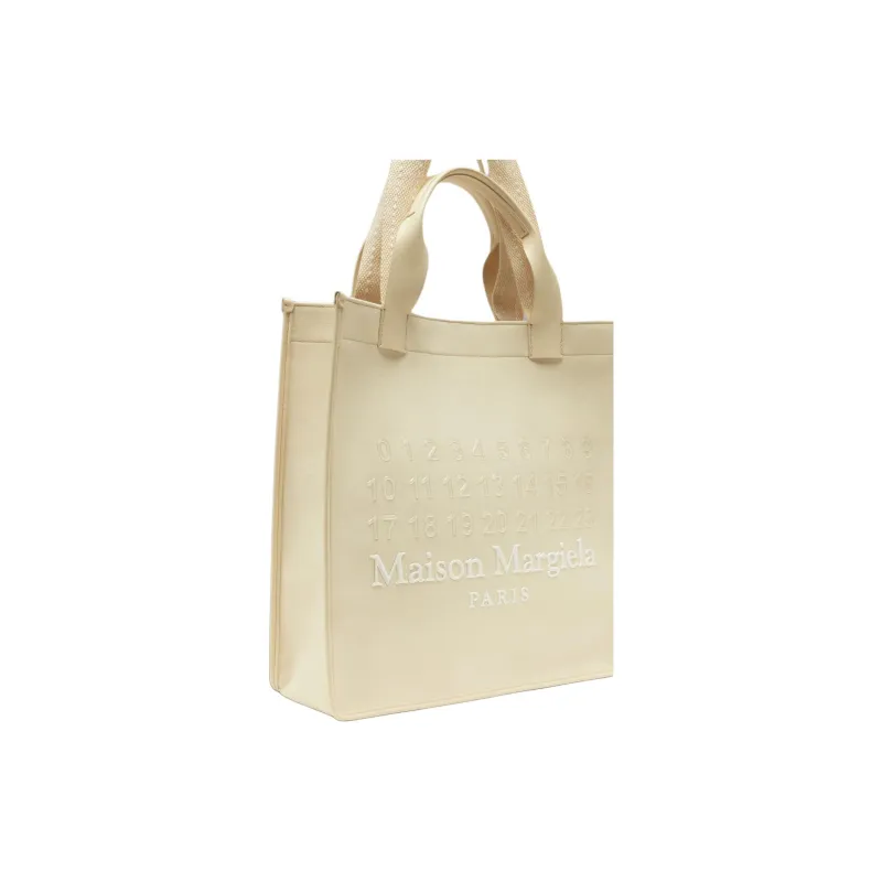 Maison Margiela Cabas Calfskin Tote Bag, Shopping Bag, Handbag Women's Light Beige White-1