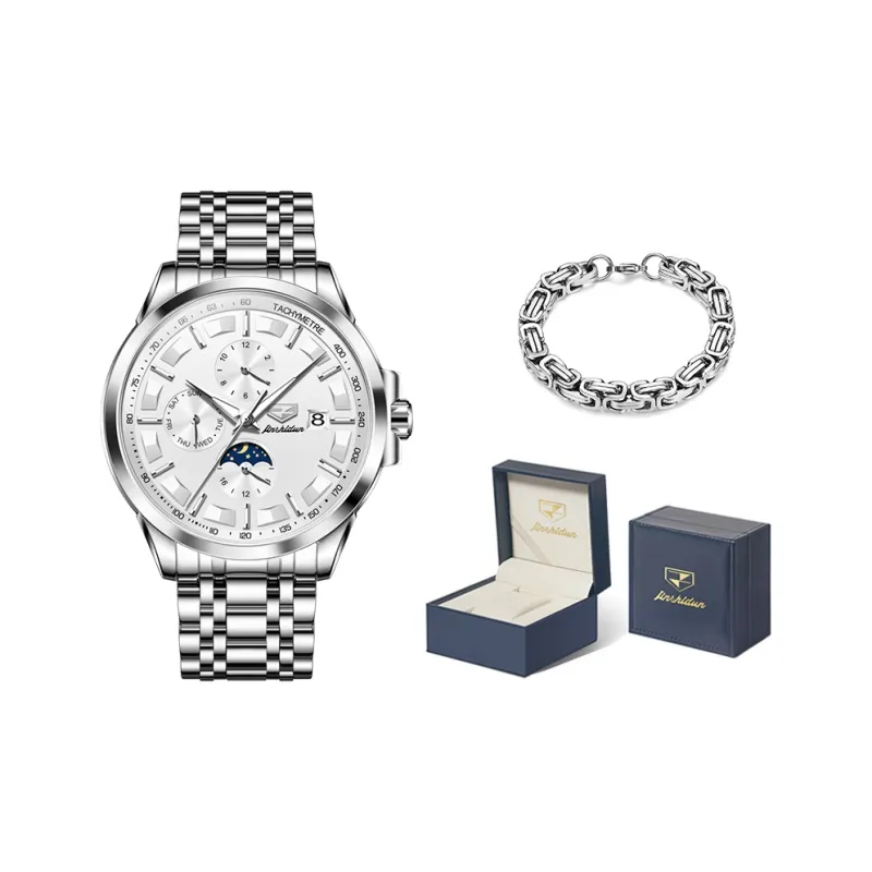 Jin Shi Dun Automatic Mechanical Movement Stainless Steel Watchband Watch Men's Watches Black Dial-4