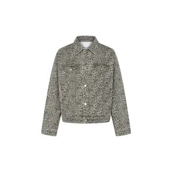 URBAN REVIVO Denim Jacket Men's Gray Green Print