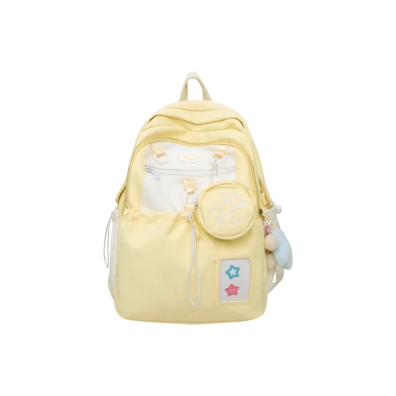 URBAN FOREST Nylon Backpack Unisex Black/Pink/Light Yellow/Light Blue-8