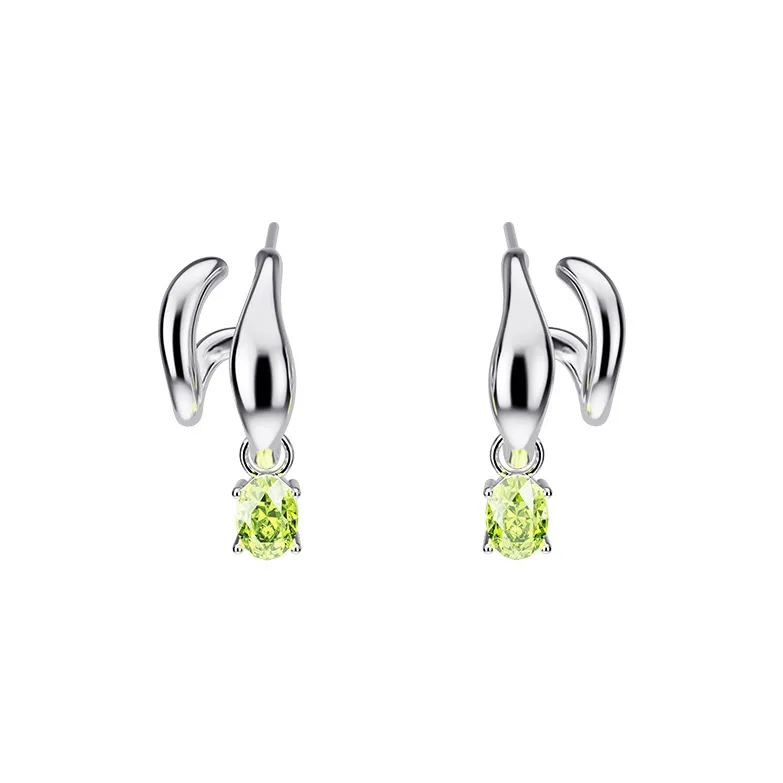 LELOUP Rhodium Plated Copper, Synthetic Cubic Zirconia Earrings Women's Green-0