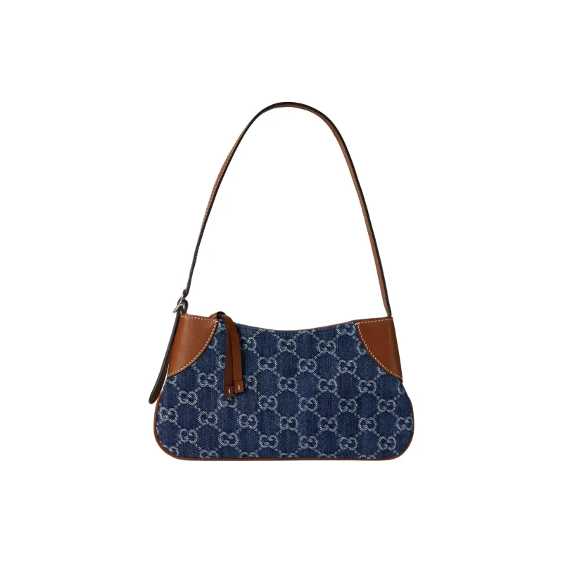 GUCCI GG Emblem Denim Shoulder Bag Extra Mini Women's Blue-0