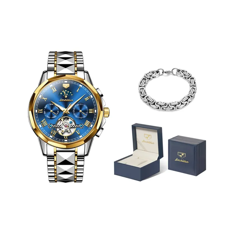 Jin Shi Dun Mechanical Movement Stainless Steel Watchband Watch Men's Watches White Dial-17