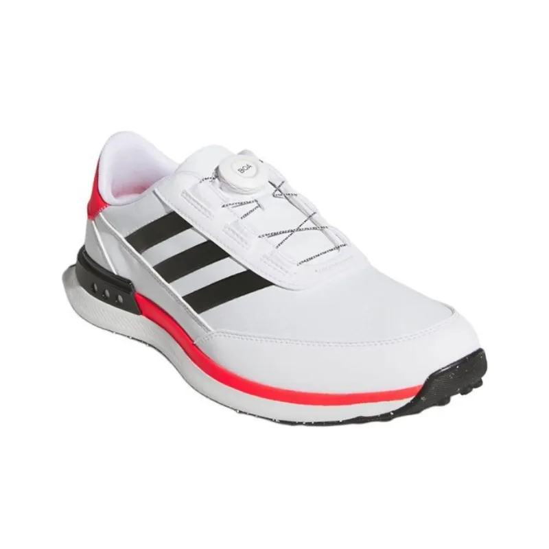 Adidas Cushioned Slip-Resistant Waterproof And Breathable Low-Top Golf Shoes Men's White Black Red-2