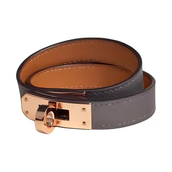 HERMES Calfskin Rose Gold-Plated Bracelets Women's Gray