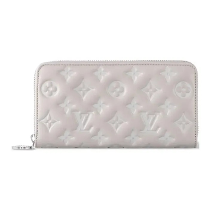 LOUIS VUITTON Zippy Lambskin Wallet Women's Gray White-0