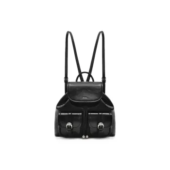 MUVA Cow Leather Backpack Medium Size Women's Twilight Black/Lunar Rock Silver