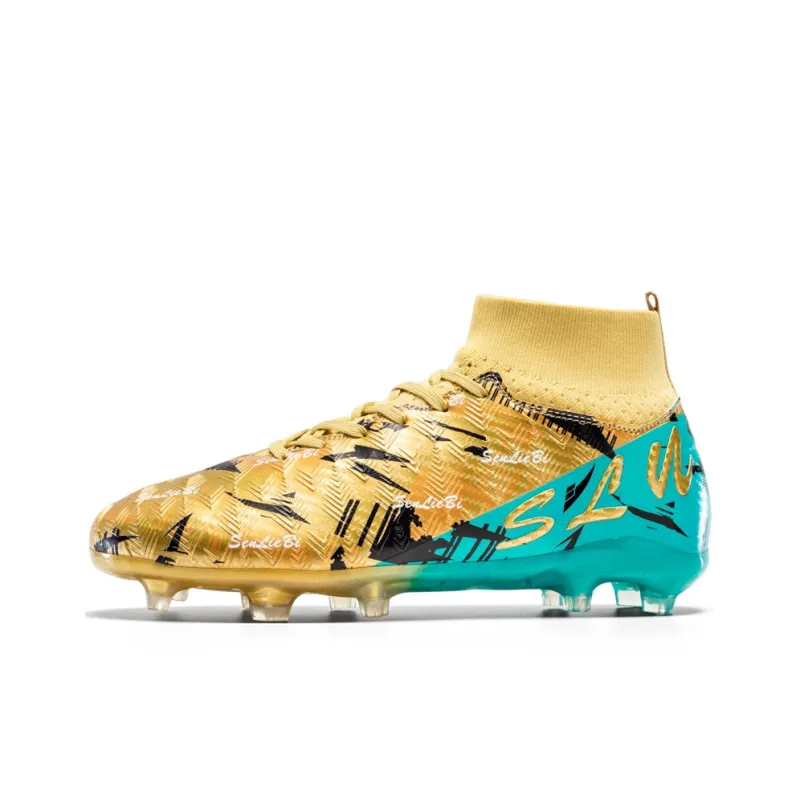 Kuding Soccer Shoes Unisex High Top Pink/Gold/Yellow/Green-6