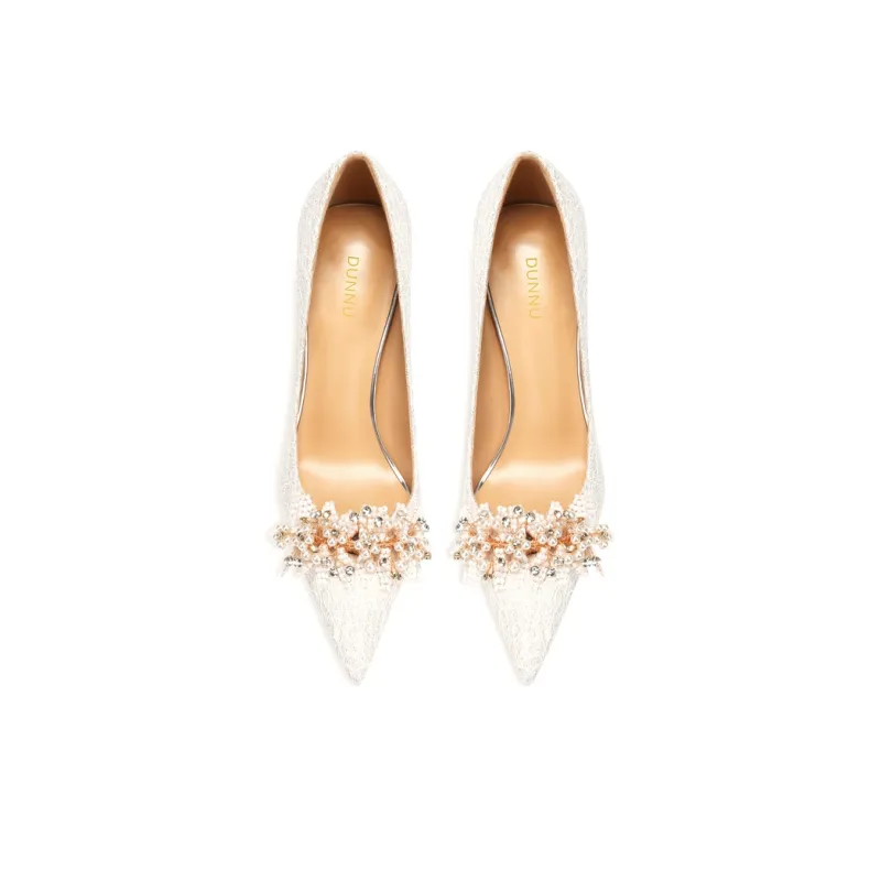 Dunnu Slim Heel High Heels Women's White Box Included-2