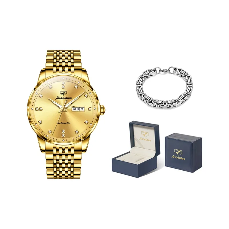 Jin Shi Dun Mechanical Movement Stainless Steel Watchband Watch Men's Watches White Dial-17