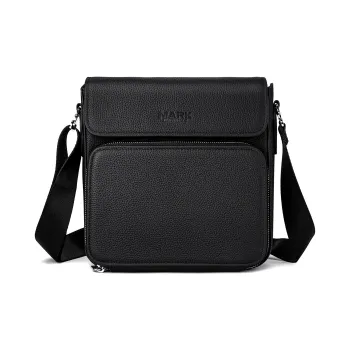 FAIRWHALE Cow Leather Crossbody Bag Small Square Bag Shoulder Bag Regular Men's Black/Navy Blue