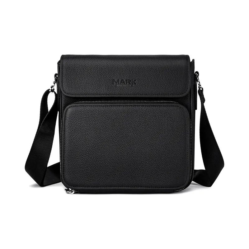 FAIRWHALE Cow Leather Crossbody Bag Small Square Bag Shoulder Bag Regular Men's Black/Navy Blue-0