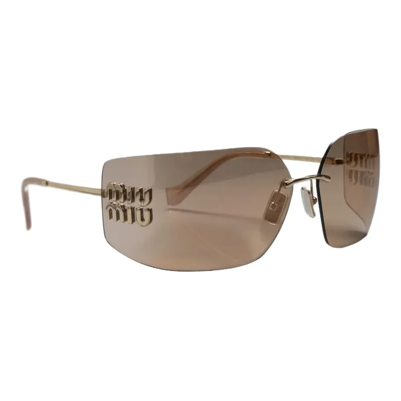 MIU MIU Metal Irregular Shape Sunglasses Women's Gold-1