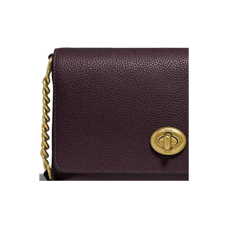 COACH Crosstown Pebbled Leather Small Square Bag, Shoulder Bag, Crossbody Bag Medium Size Women's Dark Red-3
