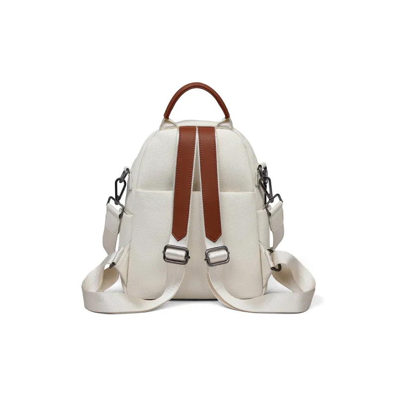 PT'SON Cow Leather Backpack Regular Women's Black/Ecru-12