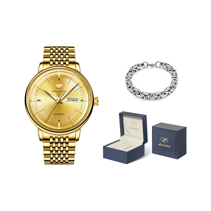 Jin Shi Dun Mechanical Movement Stainless Steel Watchband Watch Men's Watches White Dial-7