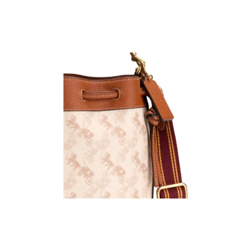COACH Field Artificial Leather Bucket Bag, Shoulder Bag, Crossbody Bag, Handbag Medium Size Women's Chalk White & Brown-3
