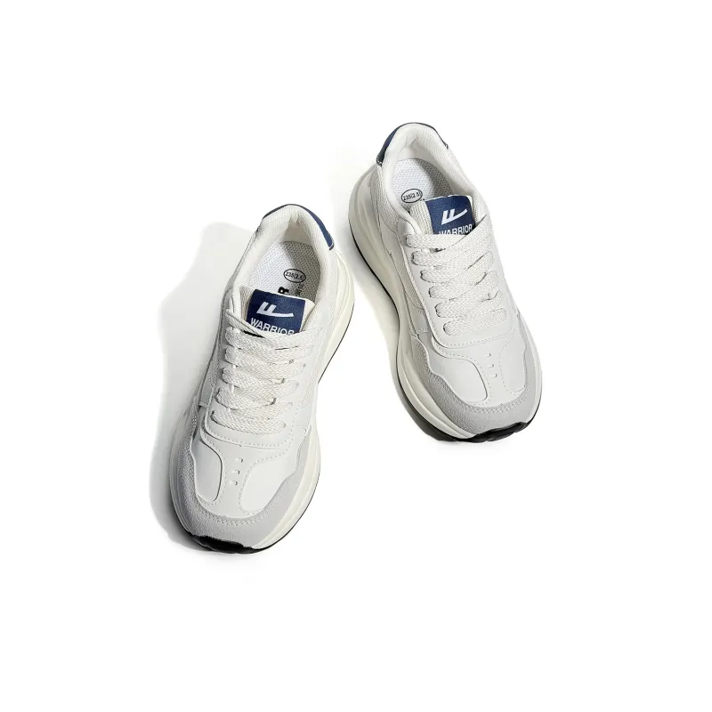 Warrior Cushioning Anti-Slip Wear-Resistant Breathable Height Increasing Low-Top Chunky Sneakers Unisex White Dark Blue-1