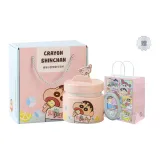 [Pink with Shopping Bag]Crayon Shin-Chan Stand with Lid Breakfast Cup Gift Box Set 400ml