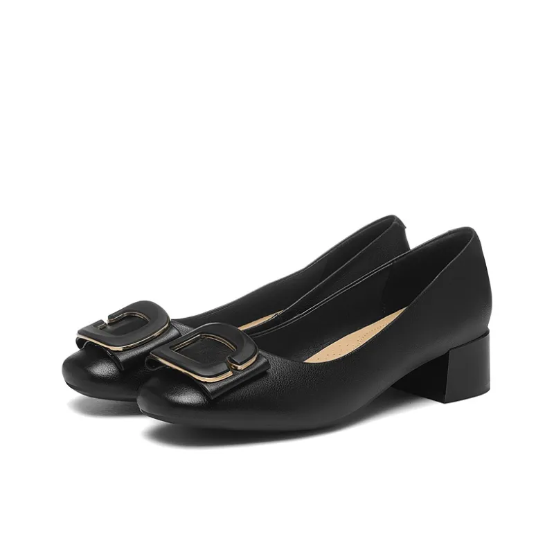 Golden Silk Rabbit Chunky Heel High Heels Women's-1